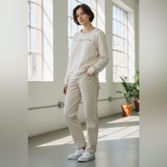 n:PHILANTHROPY Distressed Zip Detail Sweatshirt Cream Size S - Picture 1 of 9